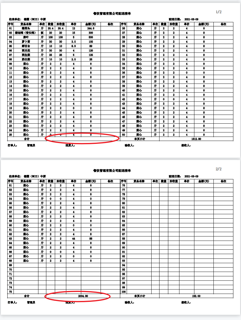 只在最后一页打印总金额